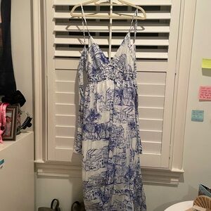 Blue and White Spaghetti Strap Maxi Dress